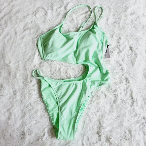 Wild Fable Women's One Shoulder Cut Out One Piece Swimsuit BT7-EH - Picture 2 of 5